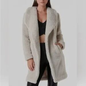 Niki Sherpa Lapel Cardigan in Med  Gray